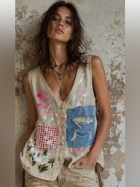CRAM distressed cowgirl tie back vest
